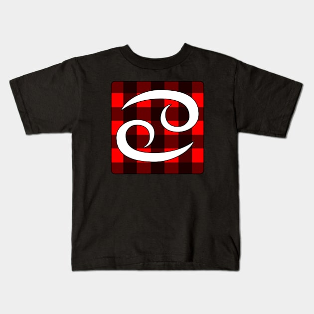 Cancer Zodiac Horoscope Buffalo Plaid Square Monogram Kids T-Shirt by bumblefuzzies